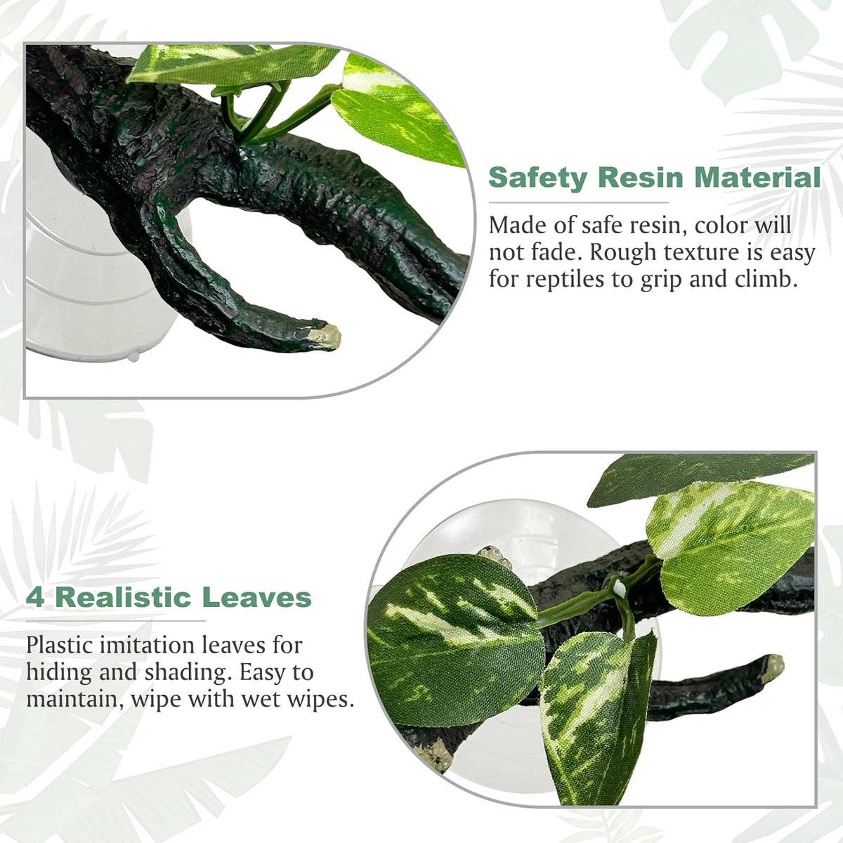 Fhiny Snake Climbing Branch, 2 PCS Resin Reptile Branches for Climbing with Suction Cups Frog