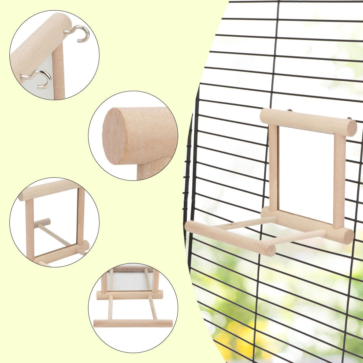 Hypeety Bird Parrot Mirror Toy Swing Hanging with Perch for Parrot Parakeet Budgies Cockatiel