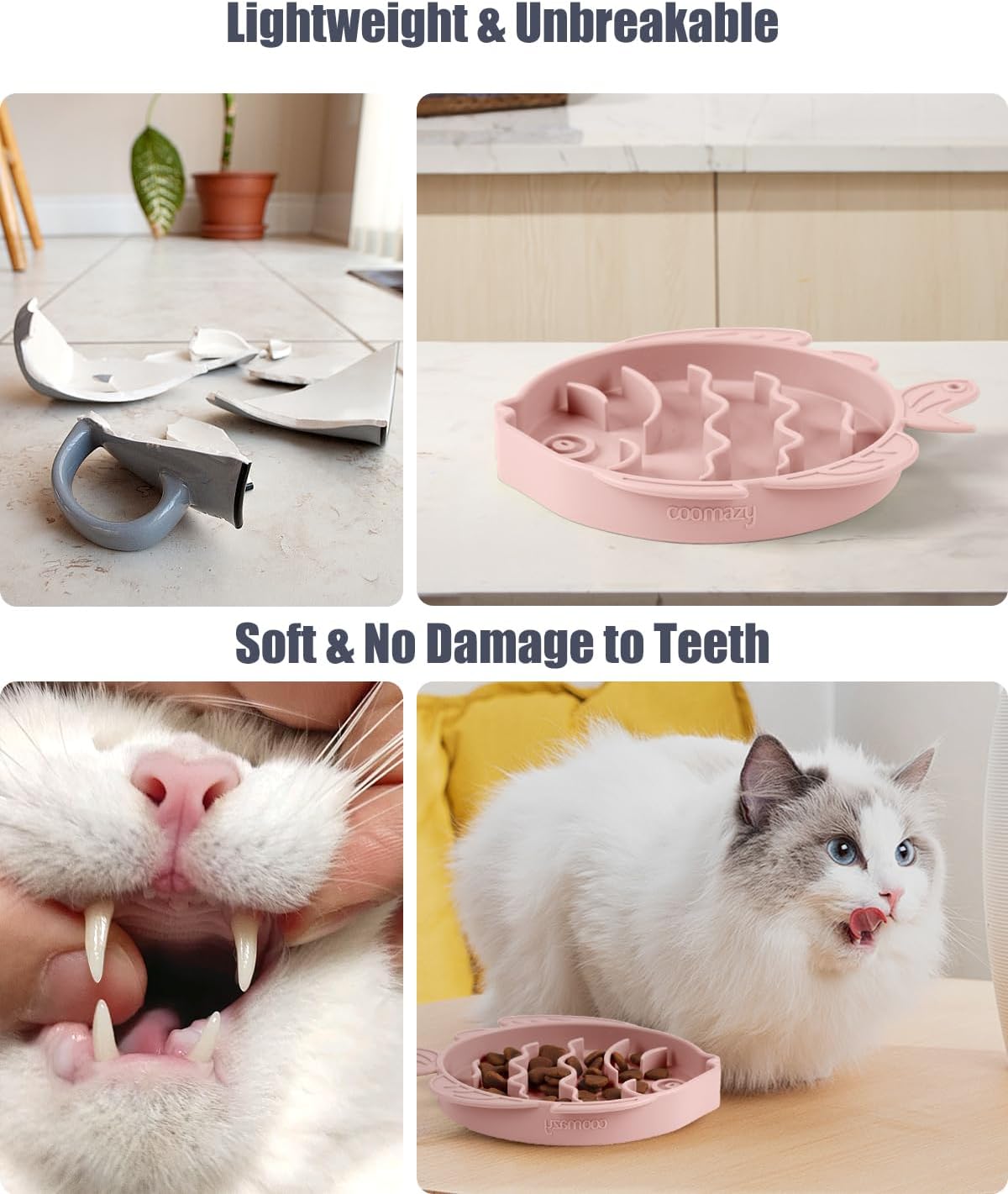 Coomazy 2-in-1 Silicone Slow Feeder Dog Cat Bowls, Lick Mat Interactive Puzzle Toy for Pets Dry/Wet