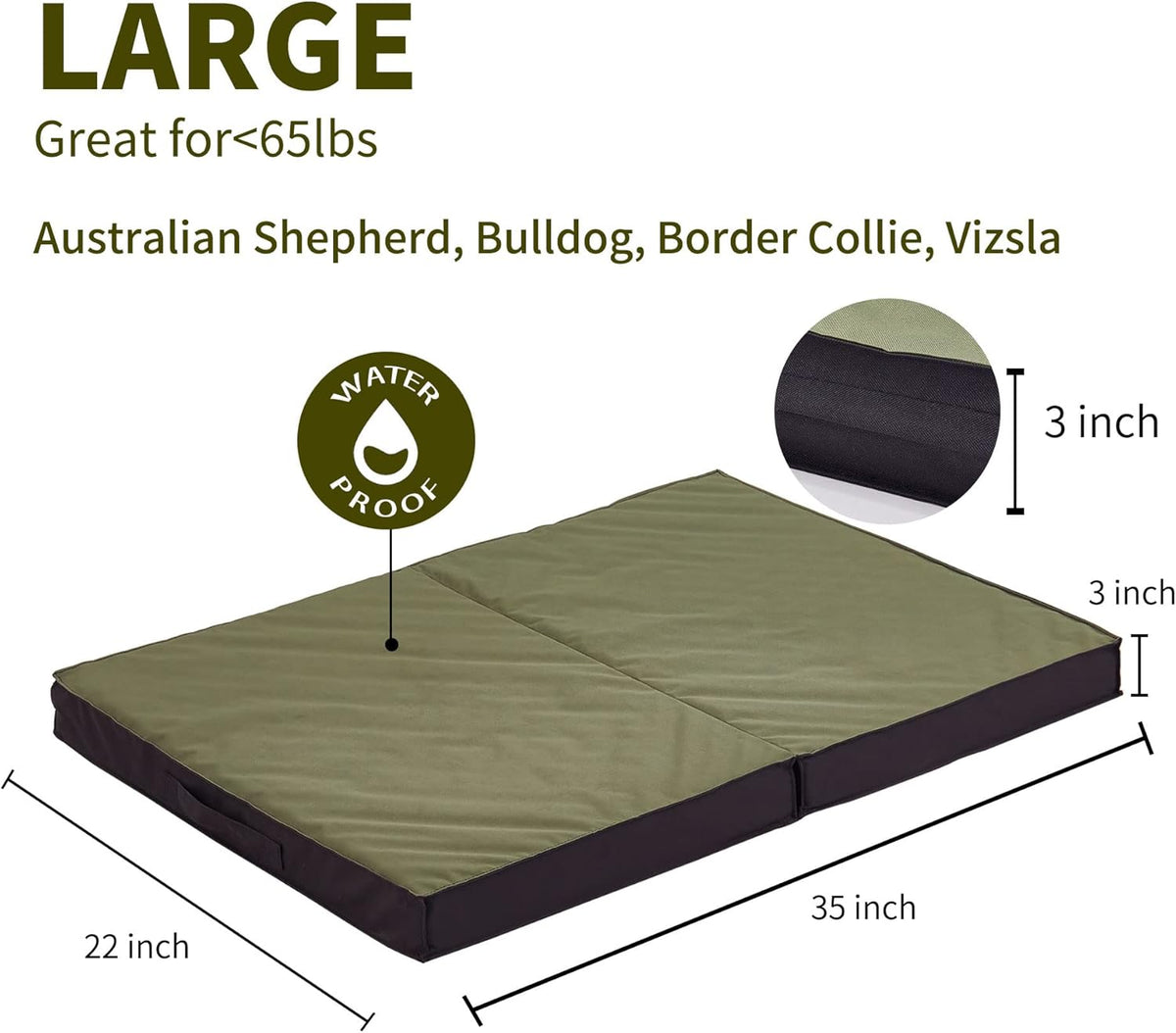 Outdoor Dog Bed - Waterproof, Portable, Foldable, Cooling, Orthopedic for Large Dogs - 35" All