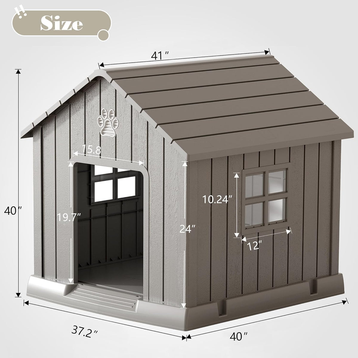 Large Dog House Outdoor Indoor for Medium Large Dogs, Durable Plastic Waterproof Doghouse with Air