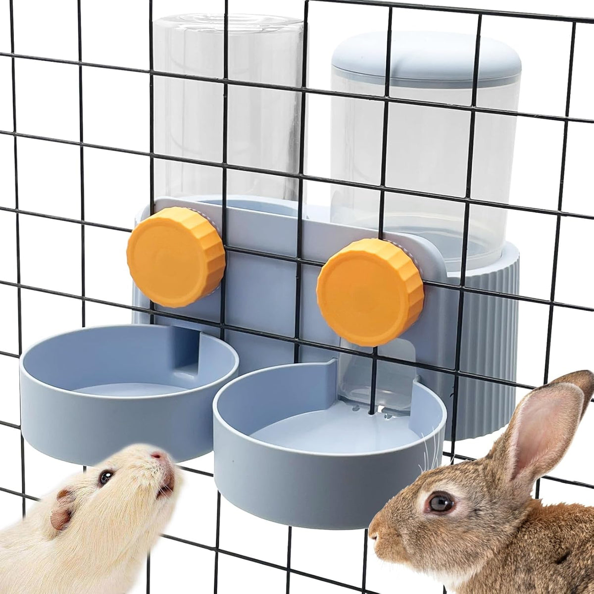 kathson Automatic Rabbit Food and Water Dispenser for Cage, Auto Gravity Bunny Feeder and Water Set
