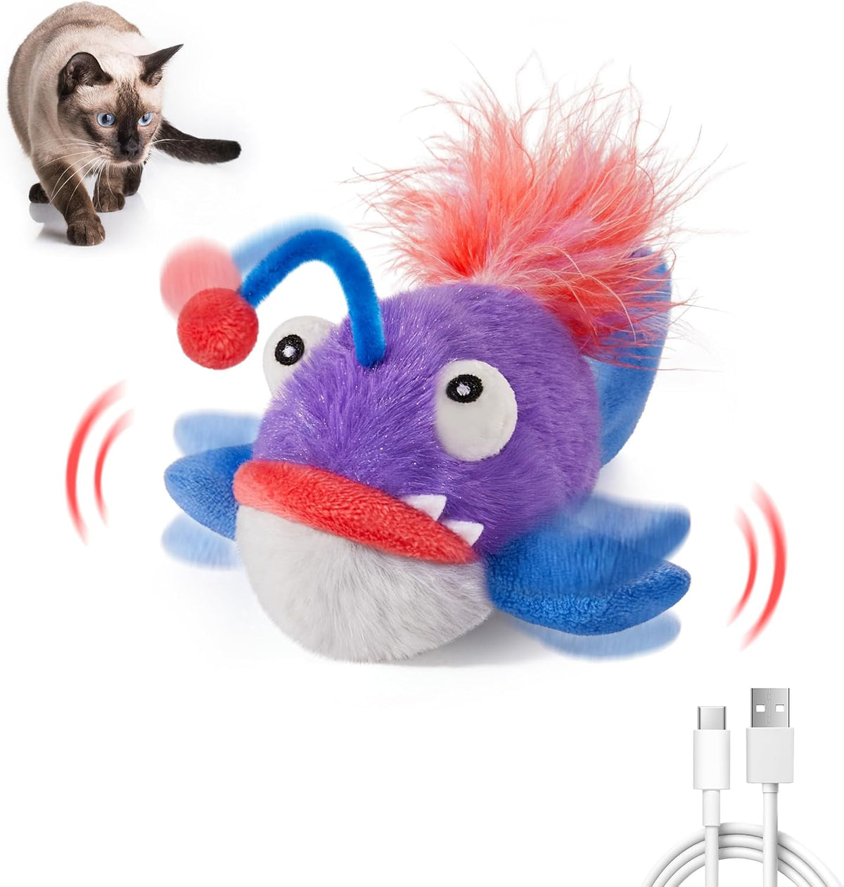 Potaroma Cat Toys Flapping Fish, Interactive Realistic Anglerfish Toy Stuffed with Catnip and