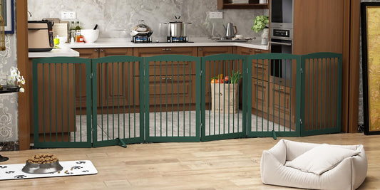 Freestanding Pet Gate for Dogs, Foldable Wooden Dog Gate for House, Extra Wide Indoor Pet Barrier