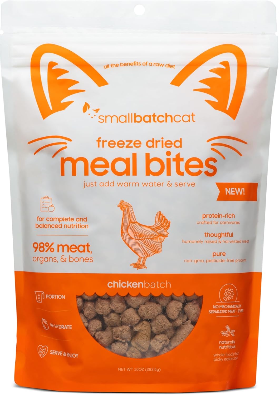 smallbatch Pets Freeze Dried Cat Treats, Raw Dry Cat Food Bites, Chicken Recipe, High Protein Food