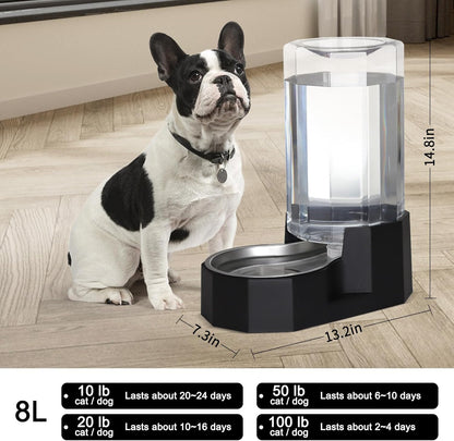 Sfozstra Large Dog Water Dispenser: 8L Automatic Black Water Feeder with Stainless Steel Bowl