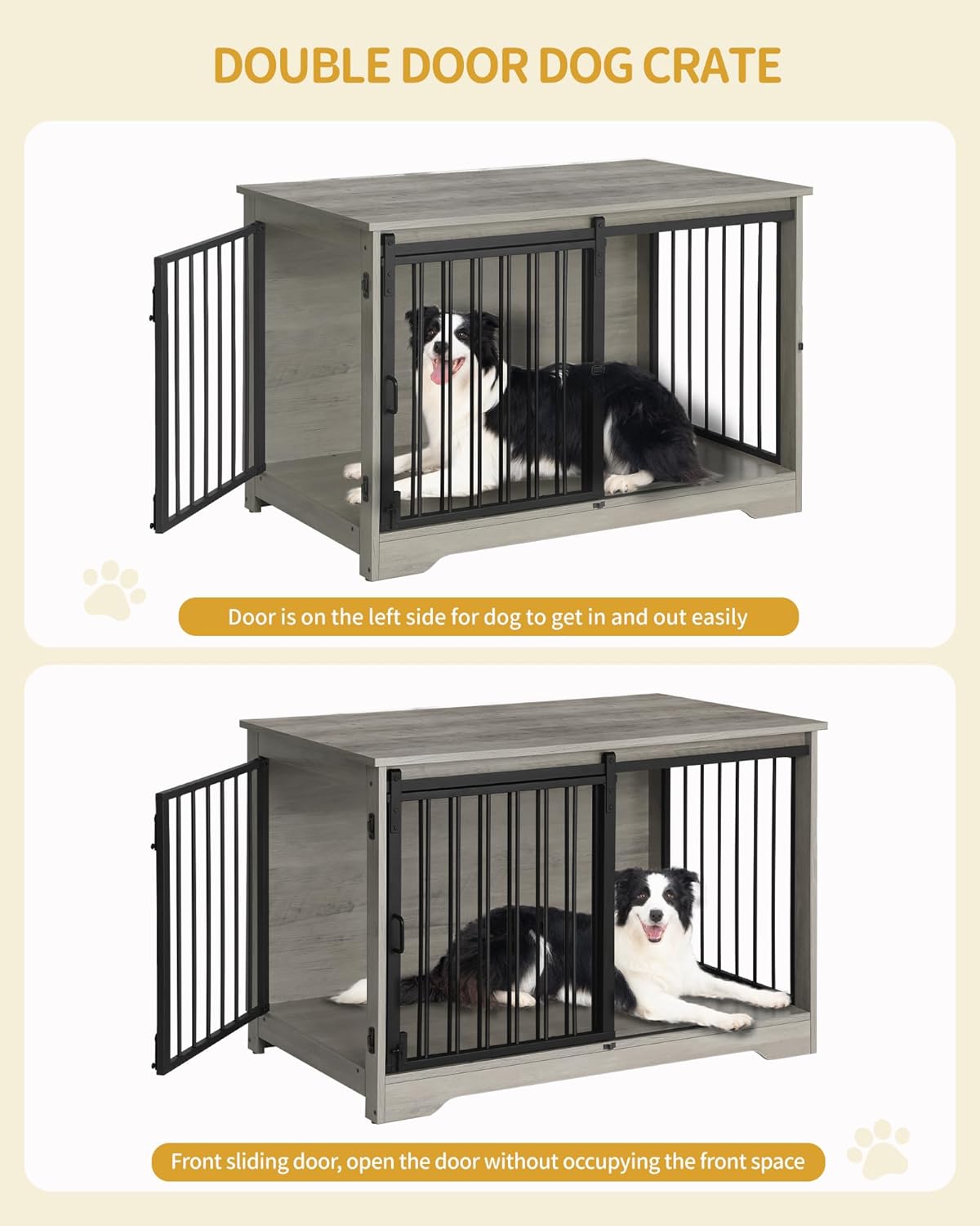 39.4" Heavy Duty Dog Crate Furniture with Barn Door, Wood Indoor Dog Crate Kennel for