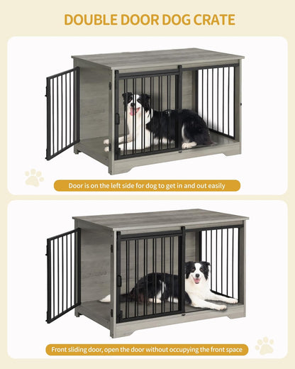 39.4" Heavy Duty Dog Crate Furniture with Barn Door, Wood Indoor Dog Crate Kennel for