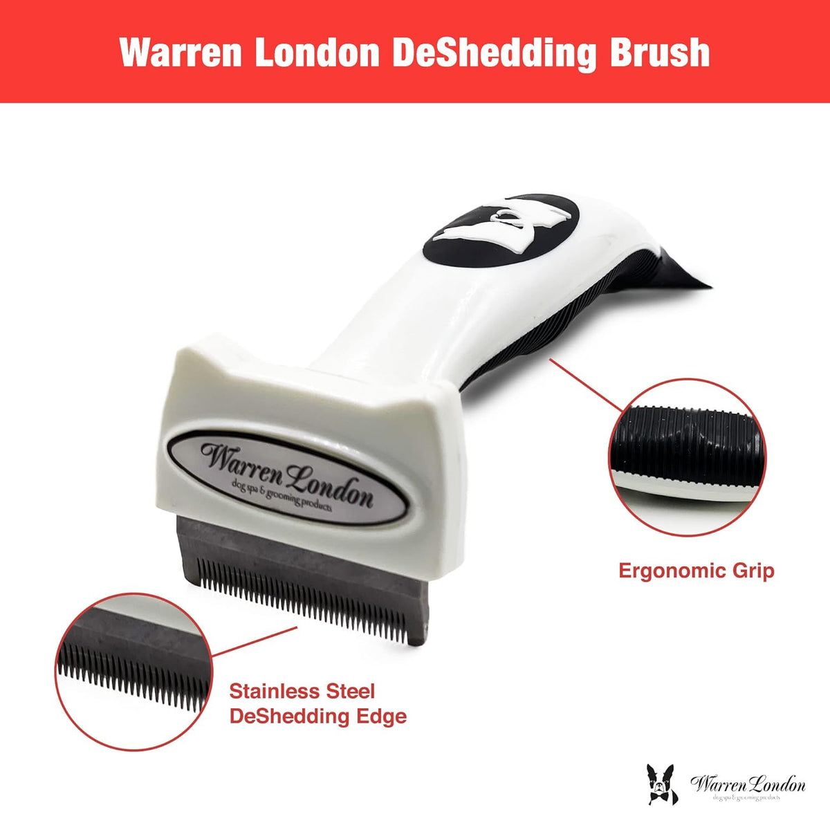 Warren London Deshedding Brush for Dogs – Small Long-Hair | Stainless-Steel Undercoat Rake Reduces