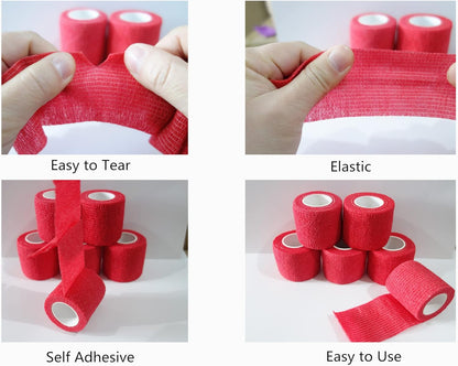6 Pack 2" x 5 Yards Self Adhesive Bandage Wrap Breathable Cohesive Vet Wrap for Pets, Elastic