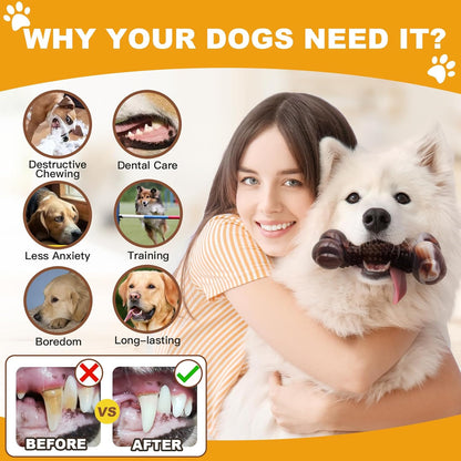 Dog Chew Toys for Aggressive Chewers, 2Pack Large Indestructible Dogs Bone Toy for Small Medium