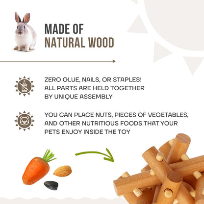 Wooden Chewing Toy for Small Animals, Natural Wood for Rabbit, Guinea Pig, Bunny, Chinchilla