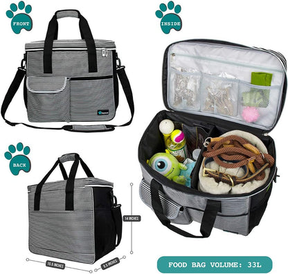 PetAmi Dog Travel Bag - Organizer with Food Container, Bowls & Accessories for Weekend Camping, Cat