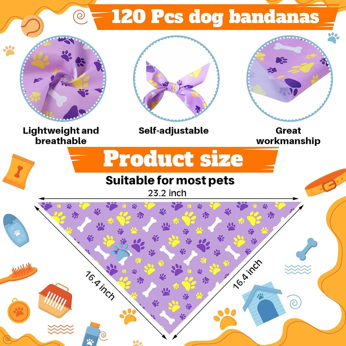 Sanwuta 120 Pcs Fall Dog Bandanas Bulk, Thanksgiving Scarves for Small Medium Large Dogs Cats