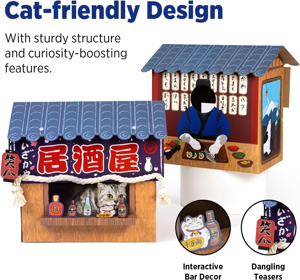 Cat Beds for Indoor Cats, Cardboard Cat House with Scratchers, Izakaya Bar, Large Sturdy Cat