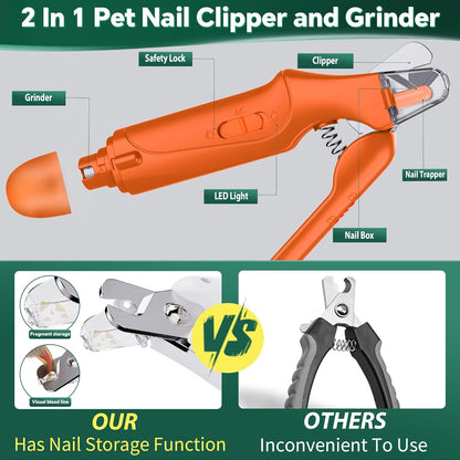 Dog Nail Clippers & Cat Nail Clipper With Catcher, 2 In 1 Dog Nail Trimmers & Grinder With Light