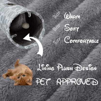 LUCKITTY Geometric Straight Cat Tunnel with Plush Inside,Cats Toys Collapsible Tunnel Tube with