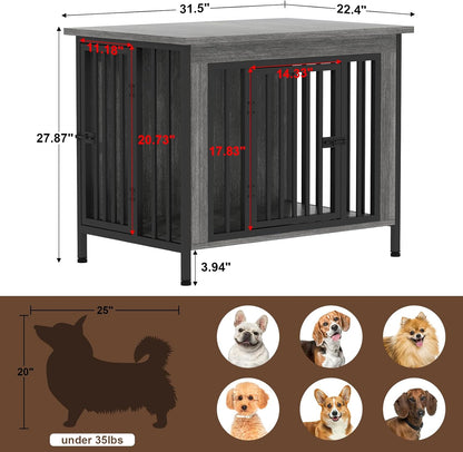 EasyCom 31.5" Small Dog Crate Furniture, Chew-Resistant Dog Crates for Small and Medium Dogs, Dog