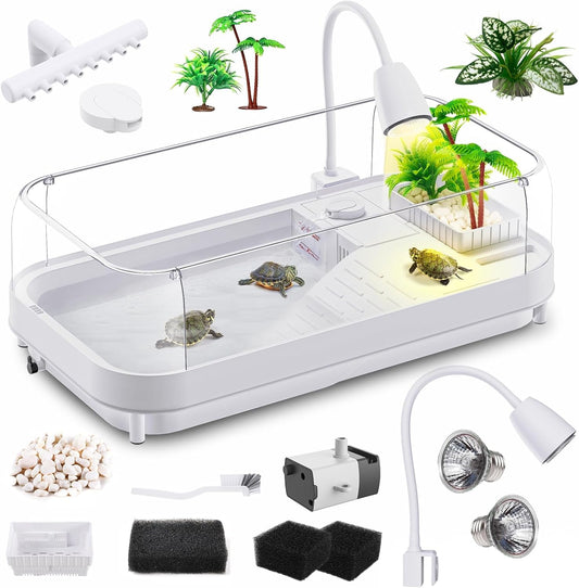 Large Turtle Tank Kit with Lamp and Filter, Acrylic Turtle Tank Starter Kit, Tank Aquarium with