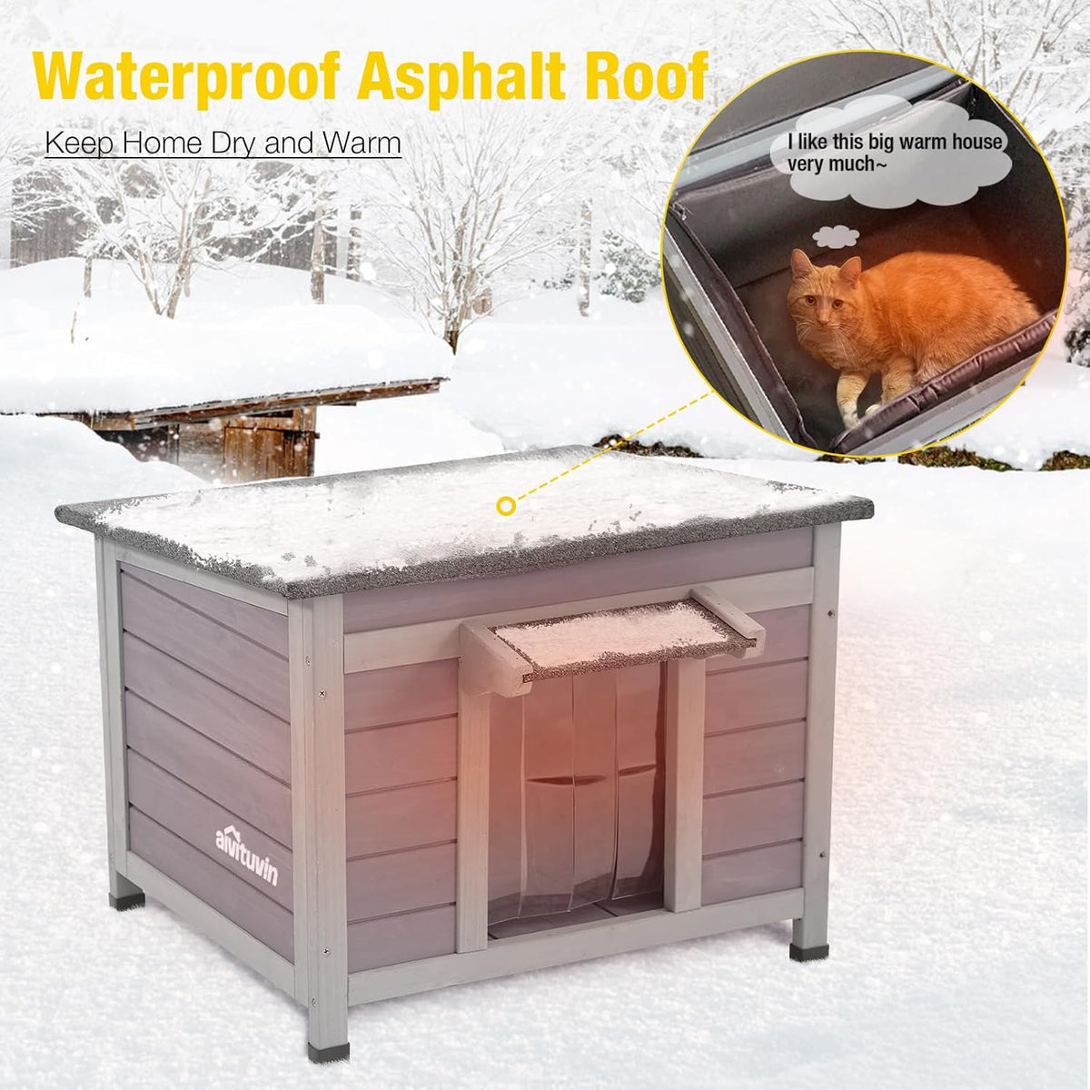 Cat House for Outdoor Cats Insulated Feral Kitty Shelter with Warm Liner for Winter Waterproof
