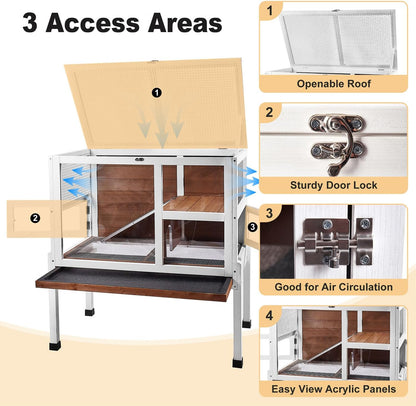 2-Story Guinea Pig Cage with Stand, Indoor Wooden Hamster Cage with Ramp, Pull-Out Tray, Hideout &