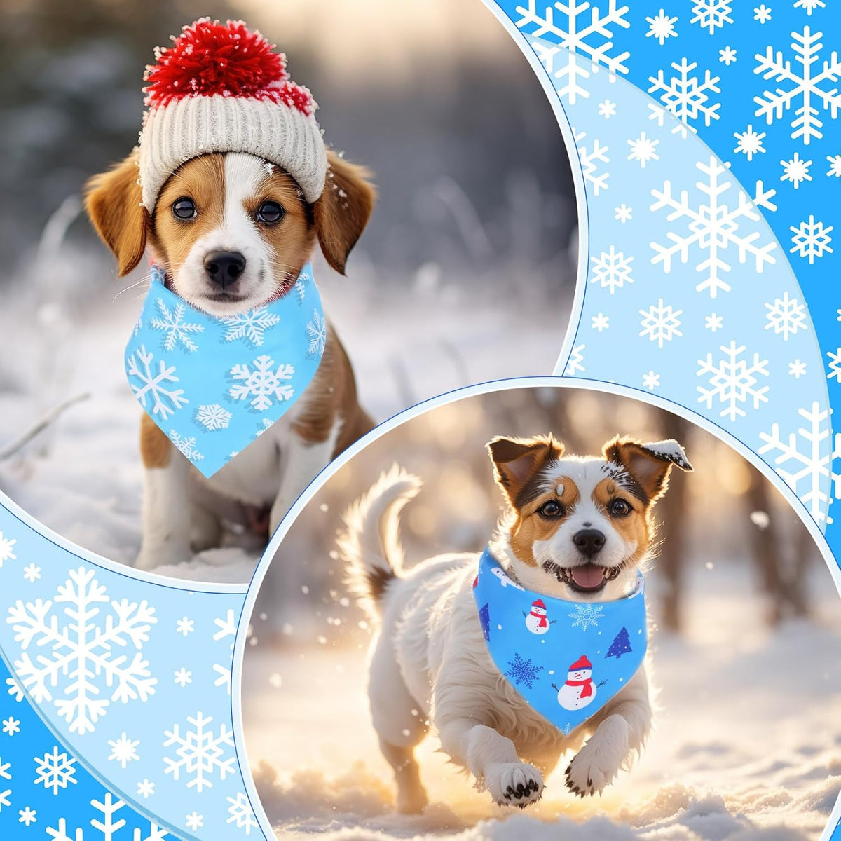 Abbylike 50 Pcs Winter Dog Bandanas Bulk Blue Snowflake Dog Bandanas for Pets Triangle Kerchief