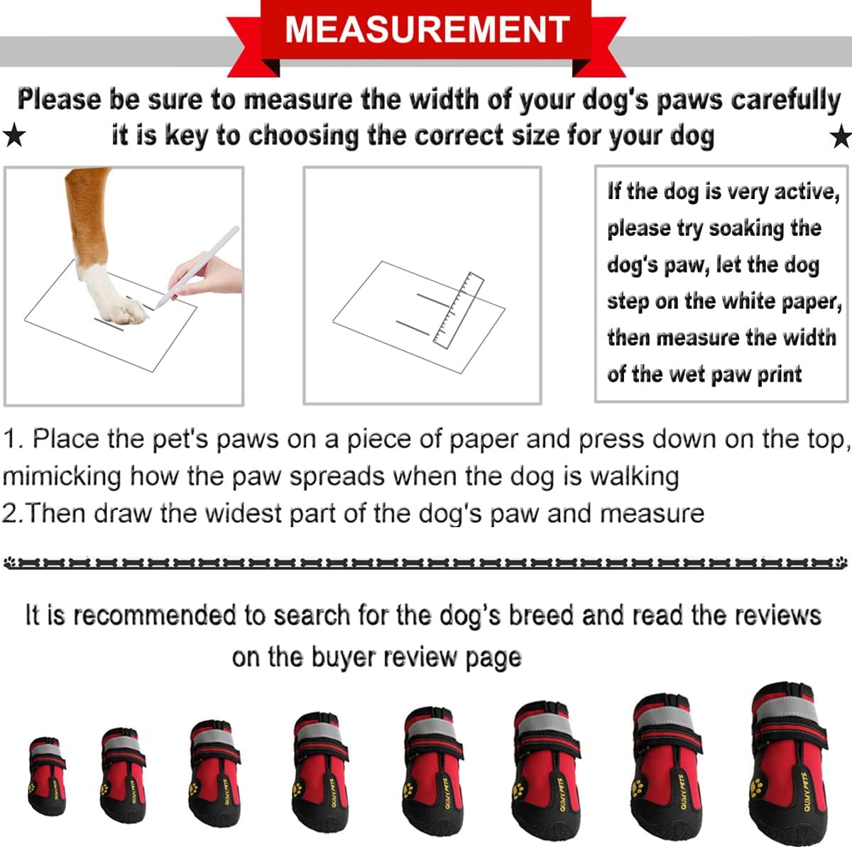 QUMY Dog Shoes for Large Dogs, Medium Dog Boots & Paw Protectors for Winter Snowy Day, Summer Hot