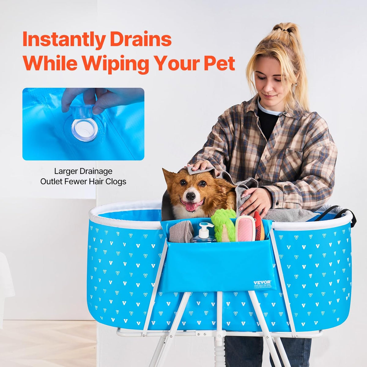 VEVOR Portable Dog Bathtub, Elevated & Foldable Space-saving Pet Shower Station with Quick