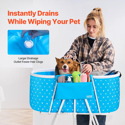 VEVOR Portable Dog Bathtub, Elevated & Foldable Space-saving Pet Shower Station with Quick