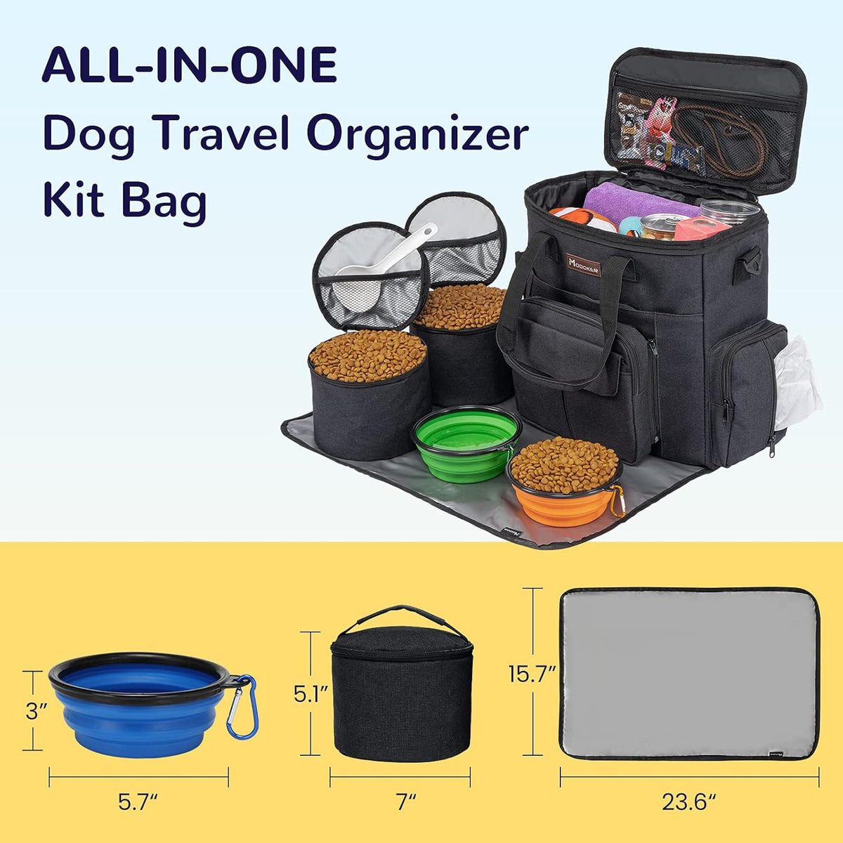 Modoker Dog Travel Bag with 2 Collapsible Dog Bowls, 1 Dog Backpack, Airline Approved Pet Travel