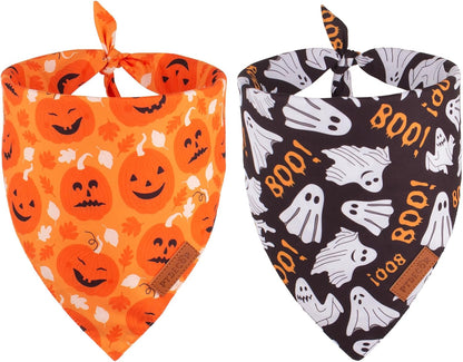 PTDECOR Halloween Dog Bandana, Reversible Holiday Pet Scarf, Multi Size, Triangle Puppy Halloween