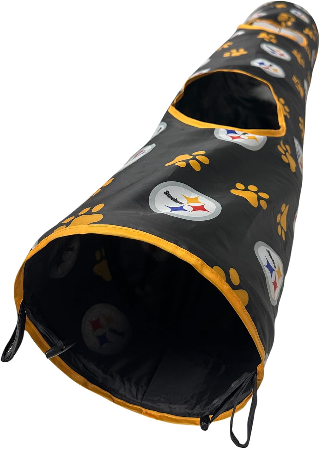 NFL Pittsburgh Steelers Cat Tunnel Tube Toy with Plush Football Catnip and Feathers Collapsible