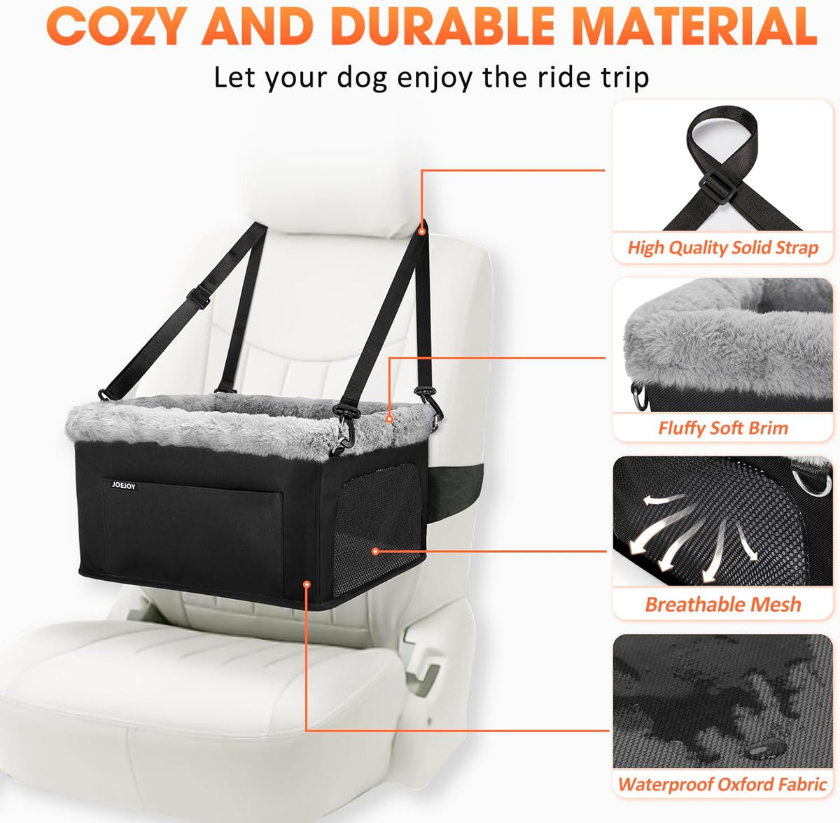 JOEJOY Deluxe Dog Booster Seat with Sturdy Metal Frame and Safety Leash for Small Pets up to 20 lbs