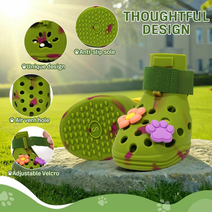 Dog Shoes for Hot Pavement, Adjustable Magic Tape Boots for Small, Medium & Large Dogs, Anti-Slip