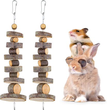 Natural Organic Apple Wood Chew Toys, 2 Pack Small Animal Snacks Toys Suitable for Bunny