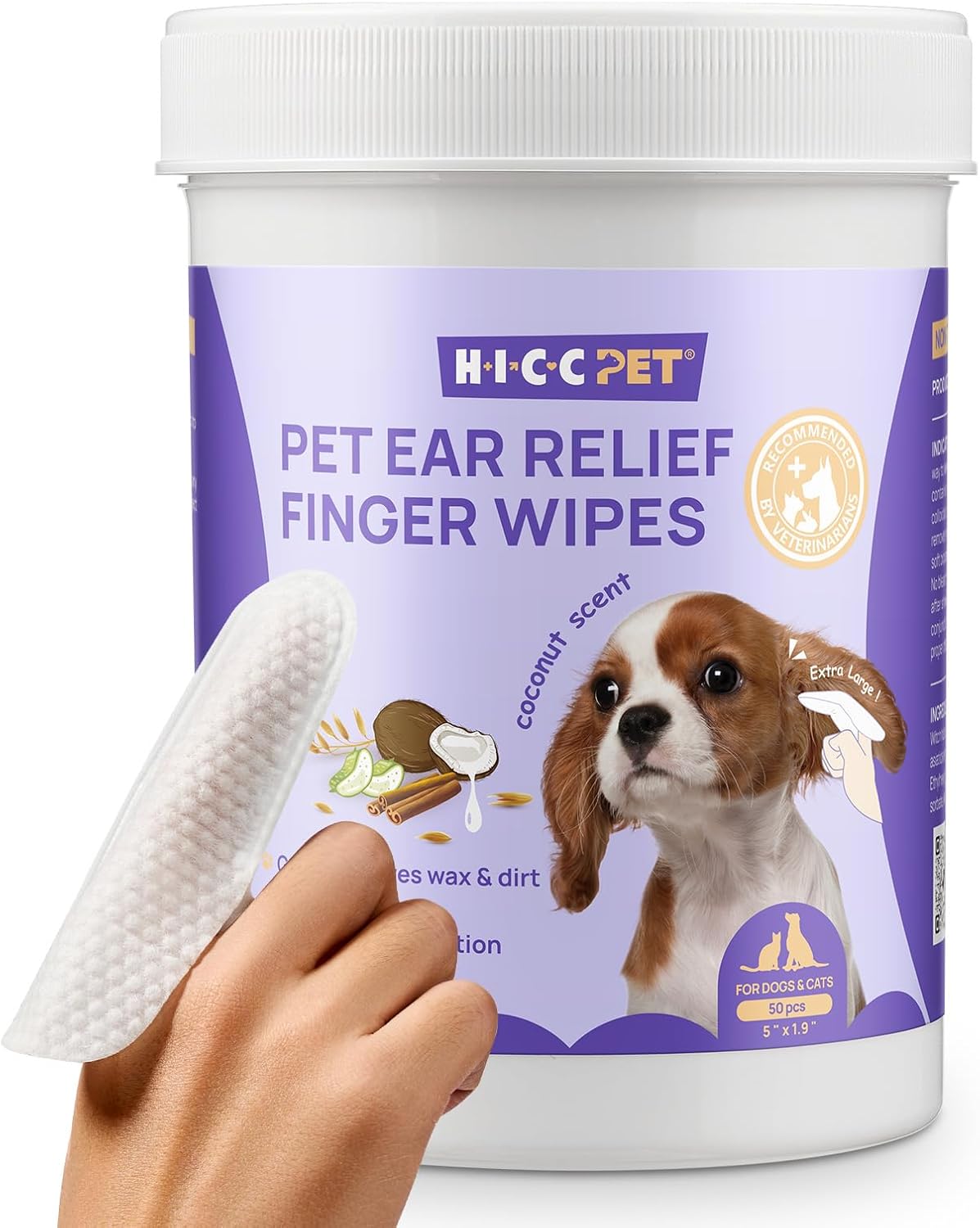 HICC PET Dog Ear Finger Wipes, Ear Cleaner Wipes for Dogs & Cats, Dog Ear Infection Treatment to