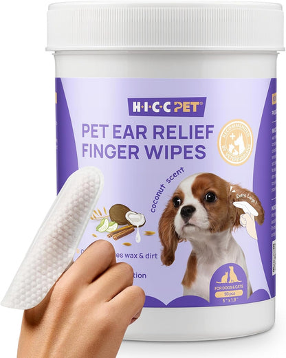 HICC PET Dog Ear Finger Wipes, Ear Cleaner Wipes for Dogs & Cats, Dog Ear Infection Treatment to