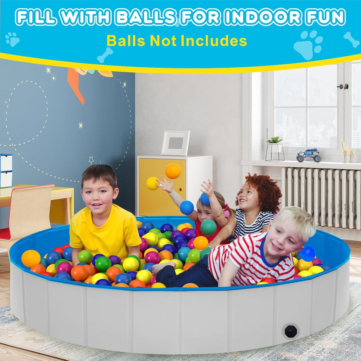 Extra Large Foldable Dog Pool,71"x 12" Portable Anti-Slip Kiddie Pool Hard Plastic, Swimming Pool