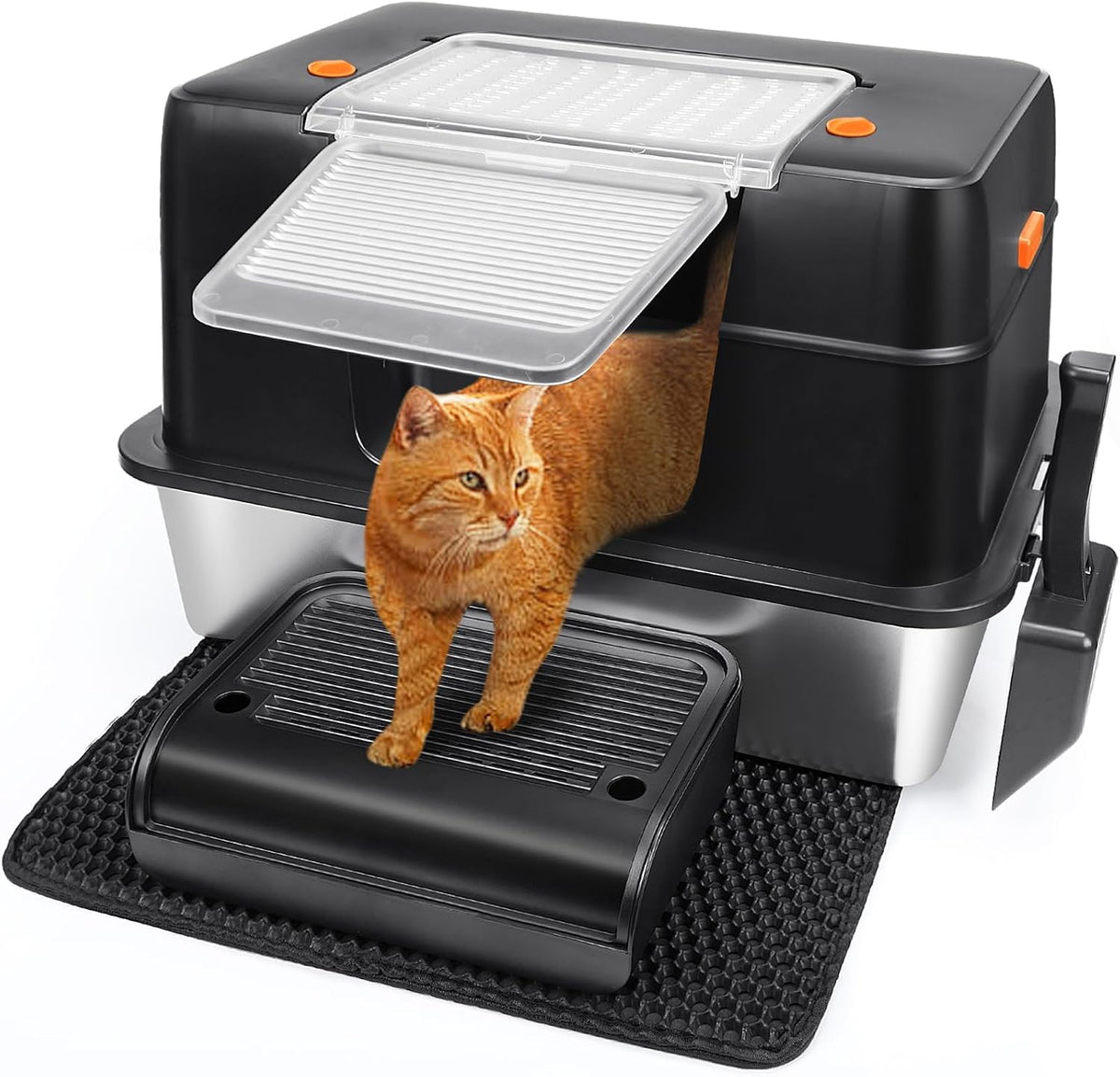 Vivifying Stainless Steel Litter Box, XL Side Entry Extra Large Litter Box with Lid for Big Cats &
