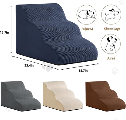 Dog Stairs and Steps for Beds Or Couches, 3-Step Pet Stairs & Steps for Small Dogs and Cats, Soft