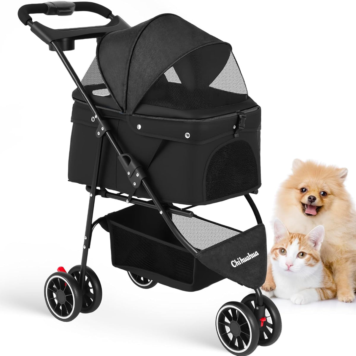 Pet Stroller,Dog Stroller for Small Medium Dogs Cats,3 Wheels,Foldable,with Breathable Mesh
