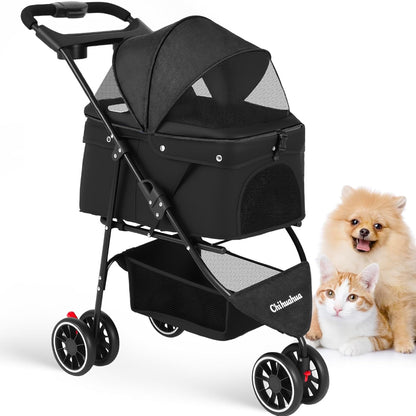 Pet Stroller,Dog Stroller for Small Medium Dogs Cats,3 Wheels,Foldable,with Breathable Mesh