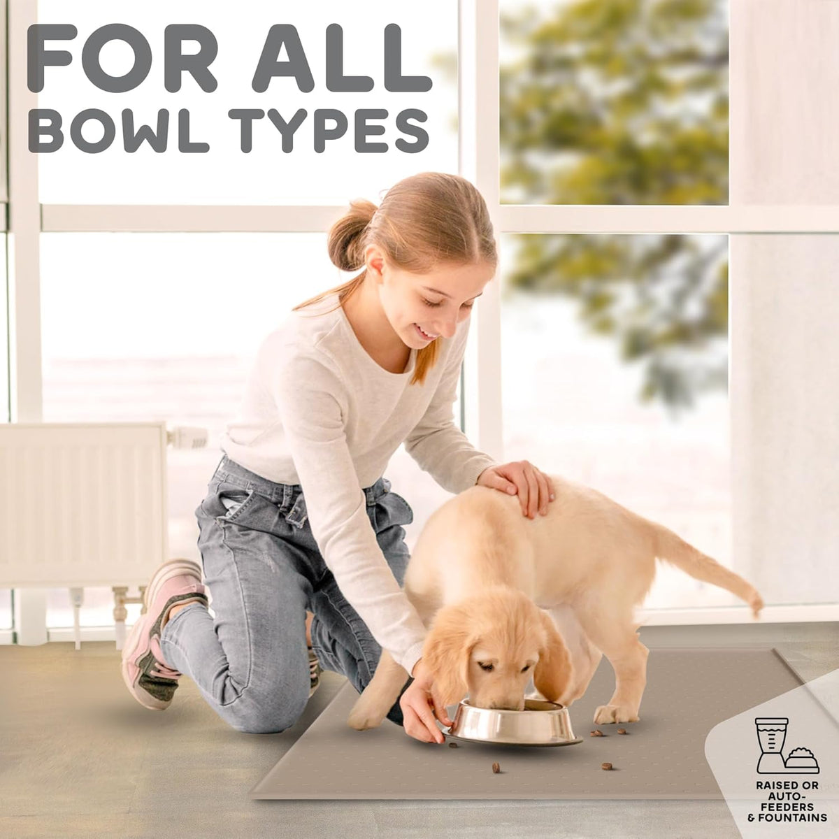 Dog Food Mat - 28x18 Raised Edges Dogs Mat for Food and Water Prevent Spill, Waterproof Cat Food