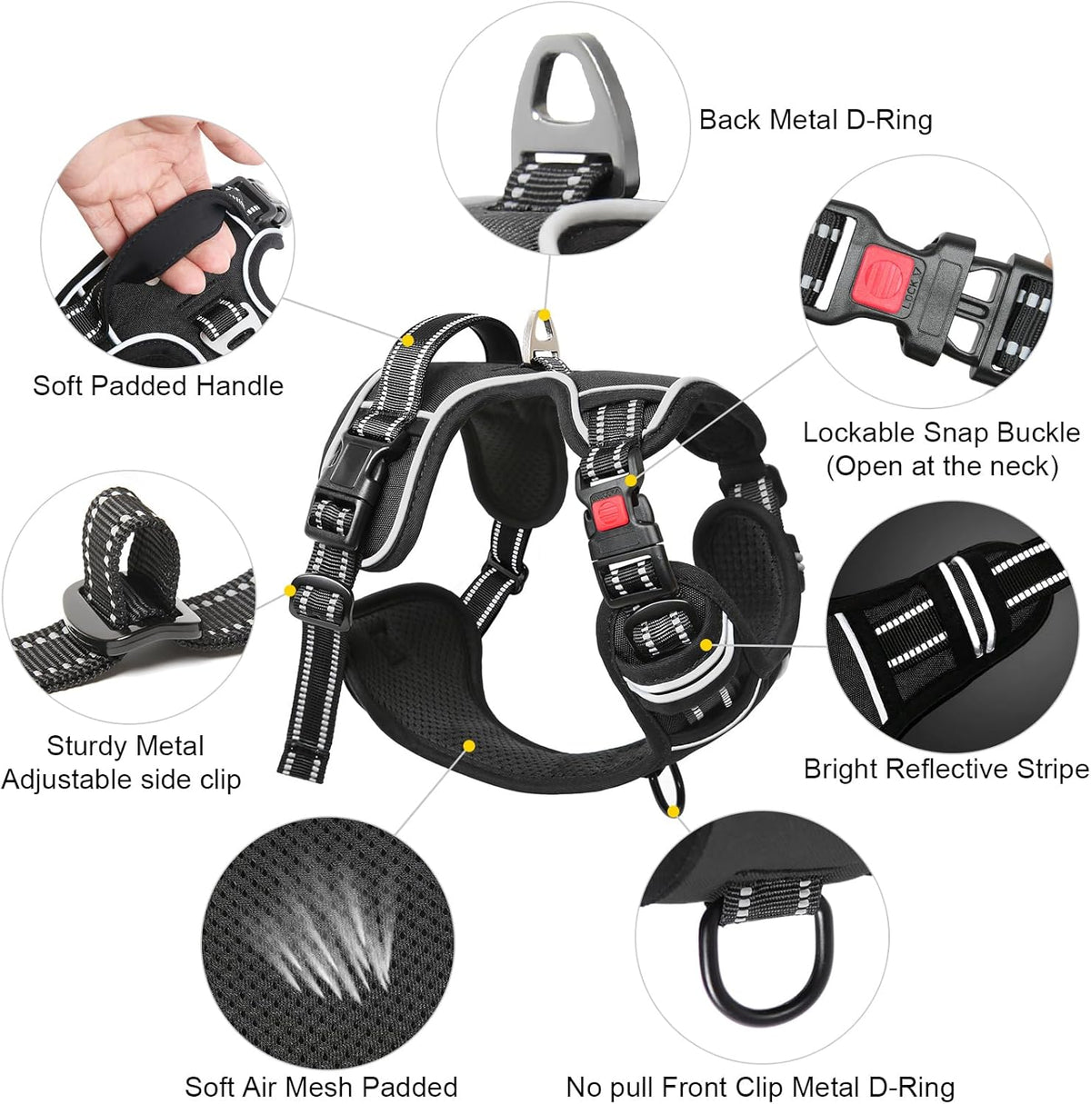 Timos Dog Harness, No-Pull Pet Harness with 2 Leash Clips, 3 Snap Buckles Adjustable Soft Padded