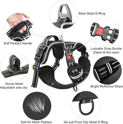 Timos No Pull Dog Harness, Release at Neck Reflective 3 Snap Buckles Adjustable No Choke Pet Vest