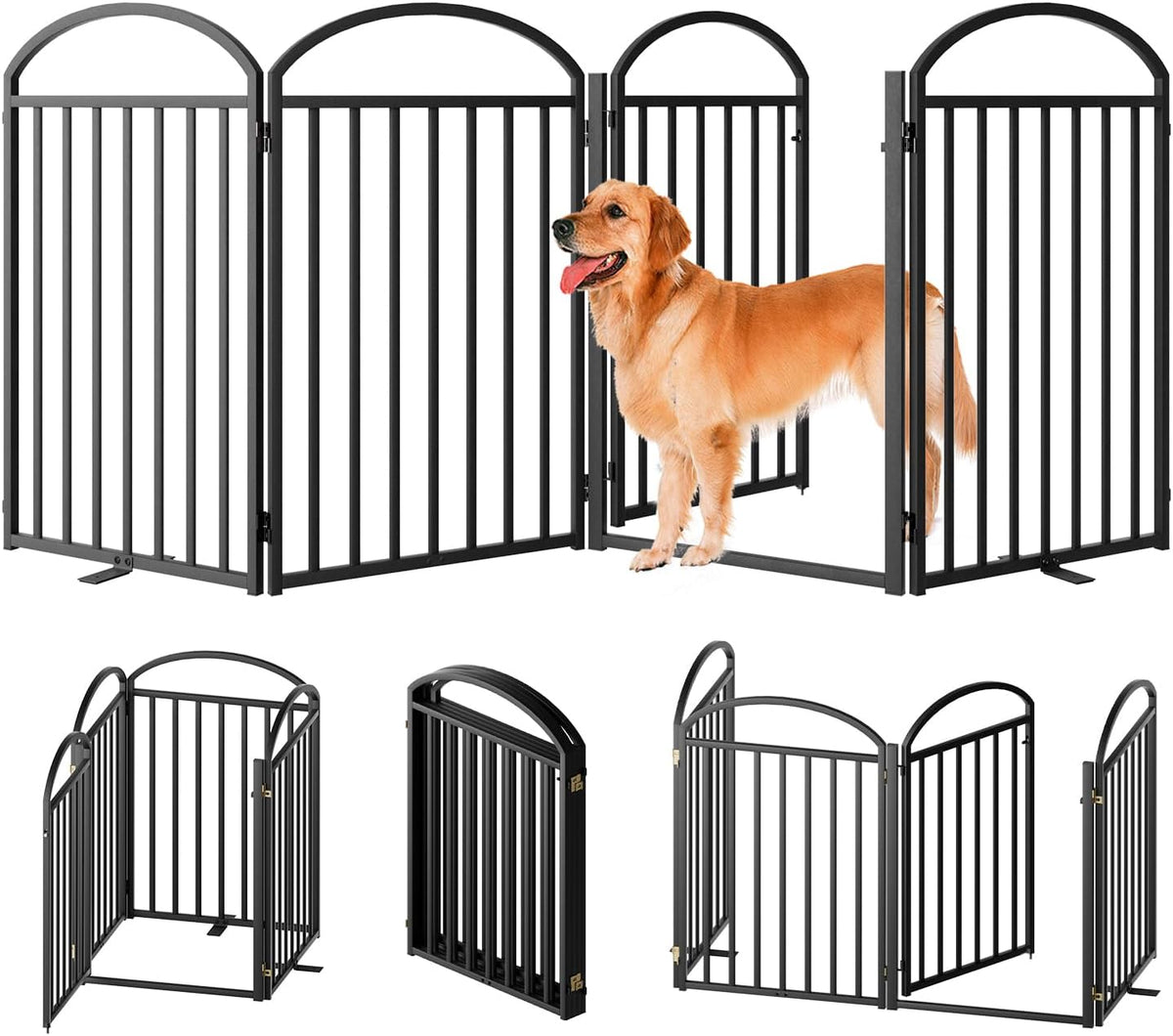 4 Panles Full Matel Freestanding Dog Gates with Door, 96"Extra Wide 32"Tall Free Standing Dog Pet