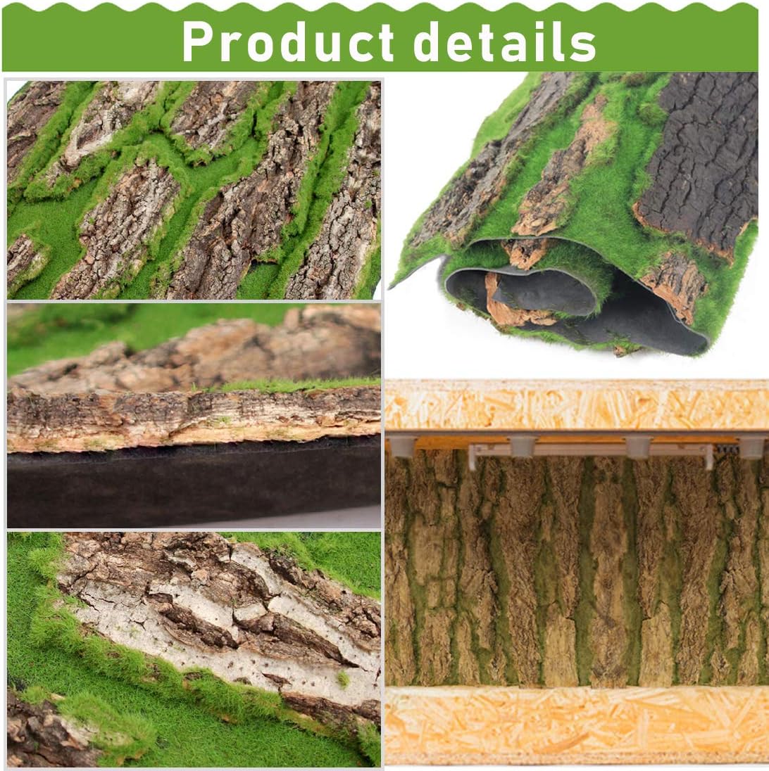 PINVNBY Cork Terrarium Background,Reptile Bark Backdrop Wall Decor and Artificial Moss for