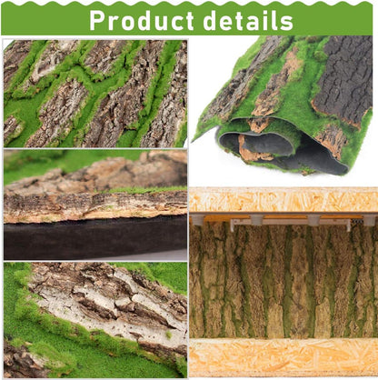 PINVNBY Cork Terrarium Background,Reptile Bark Backdrop Wall Decor and Artificial Moss for