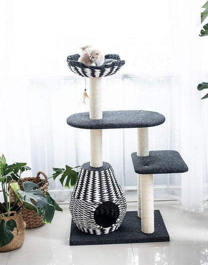 PetPals Ace 4-Level Multi-Activity Cat Tree with Handwoven Recycled Paper Rope Condo and Top Nest