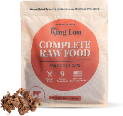 King Lou Pets - Human Grade Raw Food for Dogs and Cats - Complete Meal for Pets - Freeze Dried Beef